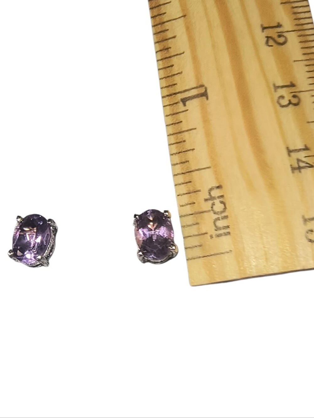 Faceted Purple Amethyst Gemstone And Sterling Silver Post Earrings - Picture 3 of 9